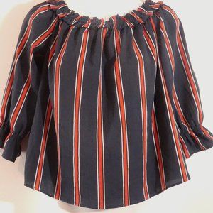 DIVIDED H & M NAVY Red Cold Shoulder 3/4 bell Sleeve Top Sz 8